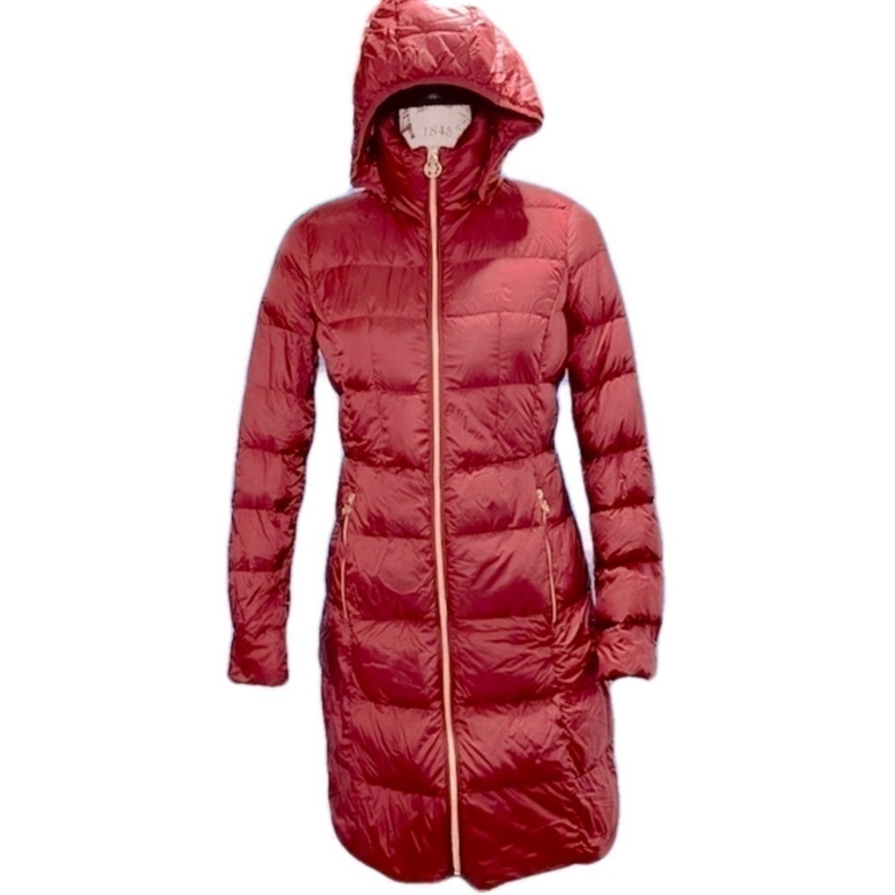 Michael Kors Packable Quilted Down Puffer Jacket Red XS Hooded Lightweight Coat